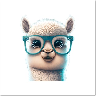 Clever cute cartoon - Lama,Alpaka with glasses Posters and Art